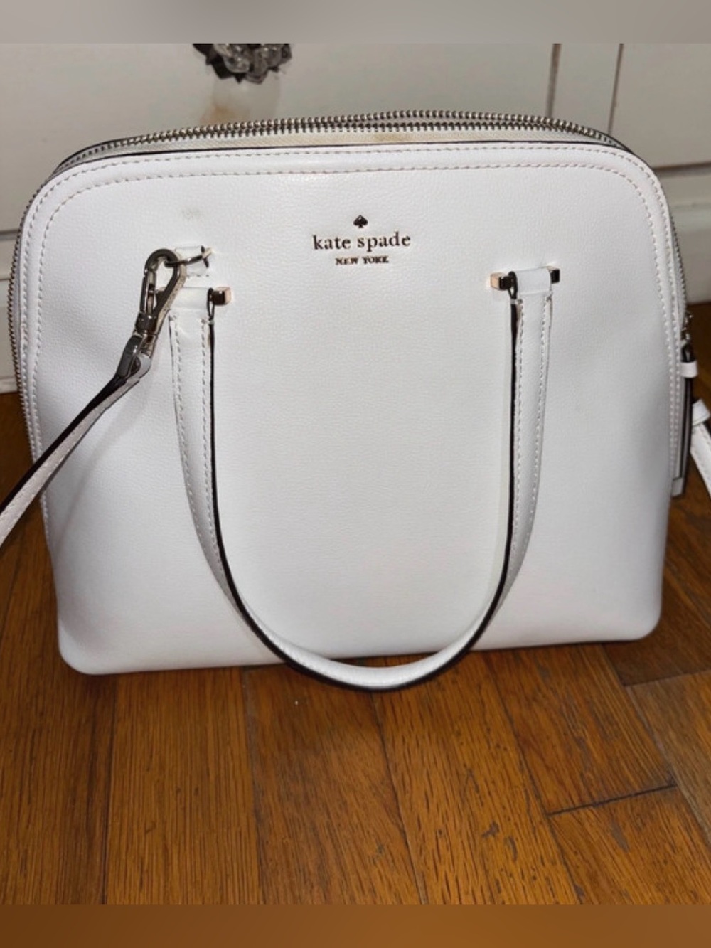 kate spade White Leather Dome Satchel with Gold Hardware
